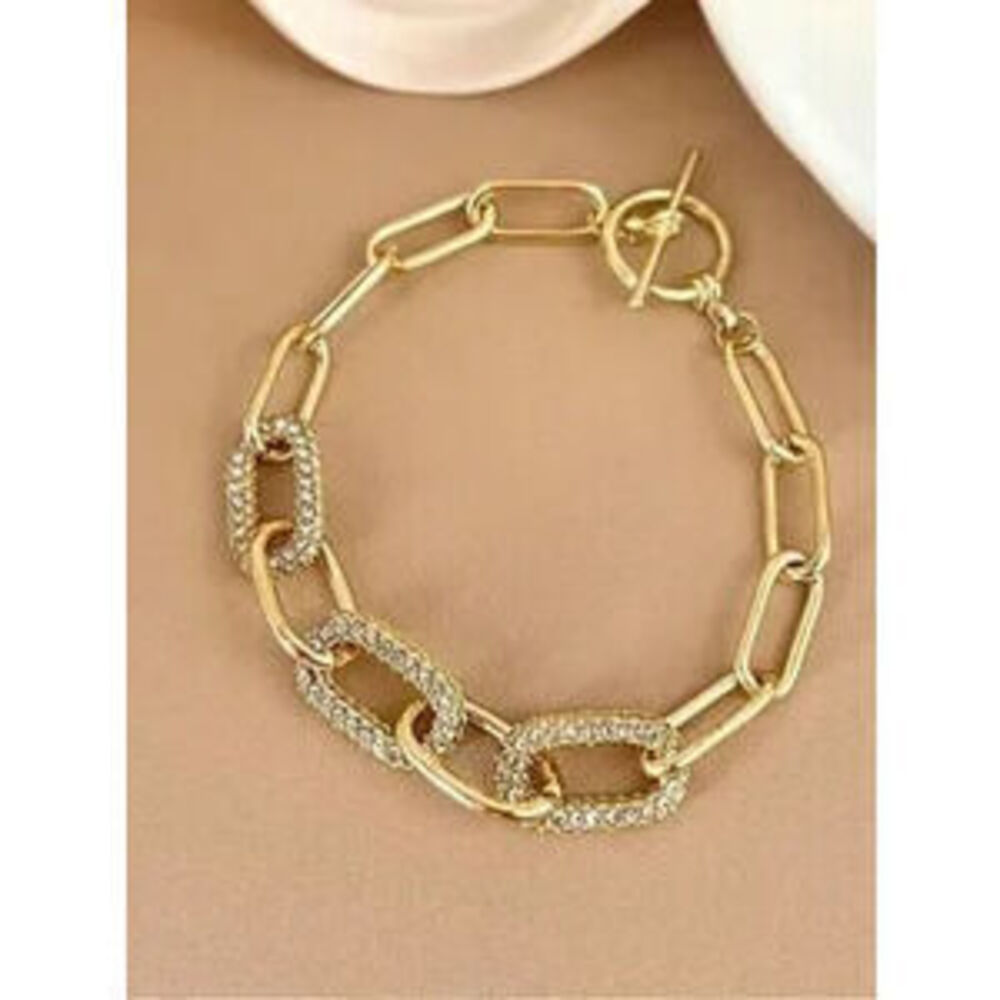 Gold Toggle Crystal Link Chain Bracelet Gift Dainty